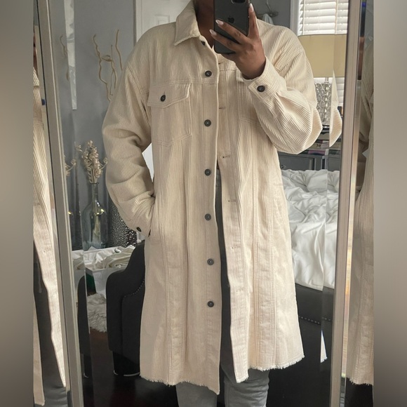 Zara Off-White Corduroy Long Jacket Size XS - Picture 3 of 6
